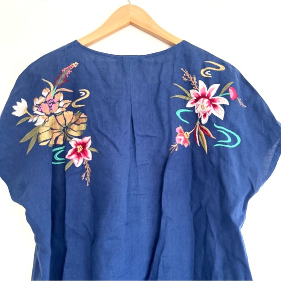 JOHNNY WAS Maisie Blue Linen w Multicolor Embroidery Easy Button Mini Dress XL - Picture 11 of 16